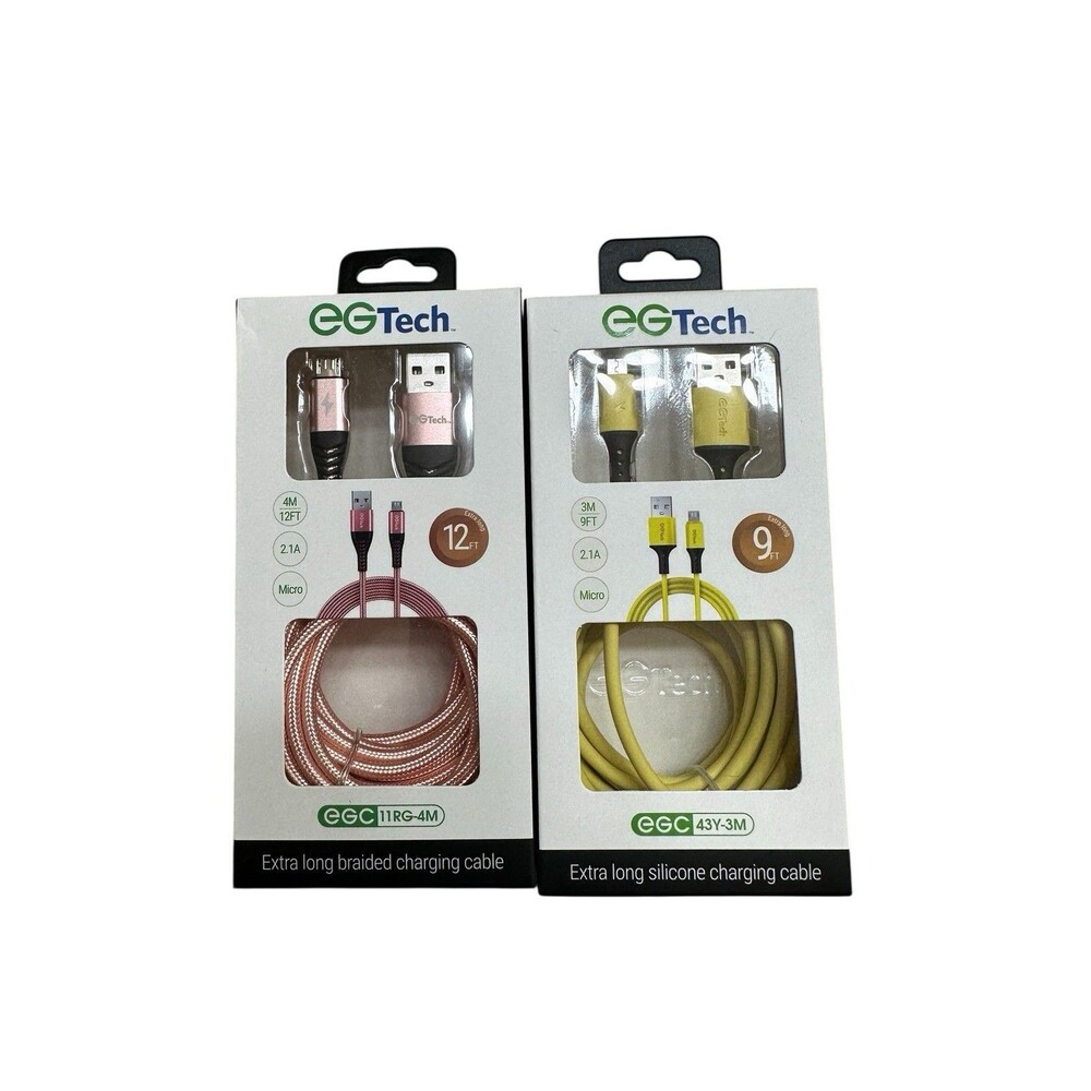 NEW Bundle 2 EG TECH Micro Charging Cables 9ft & 12ft Silicone & Braided